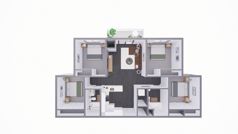 Floor plan for 4 beds, 2 baths, 1173 sqft